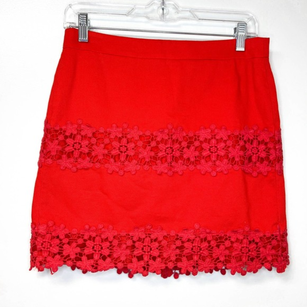 J. Crew‎ Scalloped Lace Mini Skirt Red Size 0